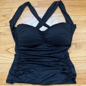La Blanca Black Ruched Cross-Back Tankini Top